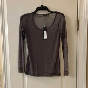 Tricotto Sheer Long Sleeve Top in Dark Gray